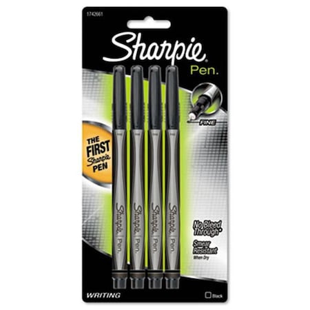 Sharpe Manufacturing Sharpie 1742661 Plastic Point Stick Permanent Water Resistant Pen  Black Ink  Fine  4 per Pack 1742661